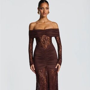 Sauline maxi dress plum Brown Lace Ruched Dress